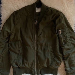 Women Olive Green Bomber Jacket - M